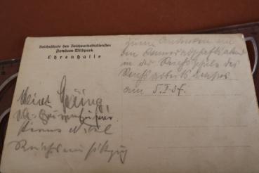 Postkarte  Ehrenhalle der Reichsschule des Reichsarbeitsdienstes Potsdam-Wildpark